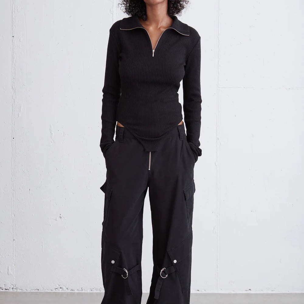 Oak + Fort Black Ribbed Half-Zip Sweater Body Suit BNWOT